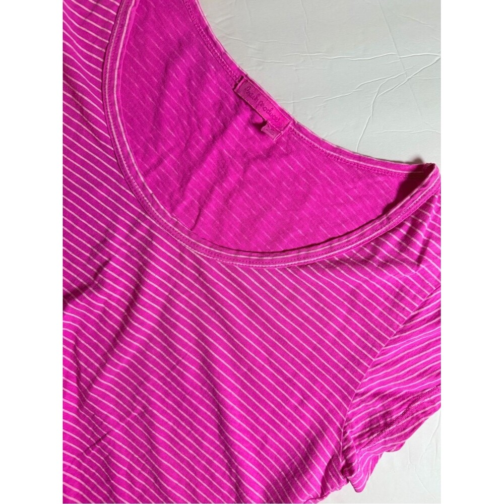 Fresh Produce Short Sleeve T-Shirt XL Pink Striped Cotton Scoopneck